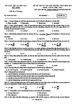 Đề thi thử Tốt nghiệp THPT môn Vật lí - Mã đề 216 - Năm học 2020-2021 - Sở giáo dục và đào tạo Bắc Ninh (Có đáp án)